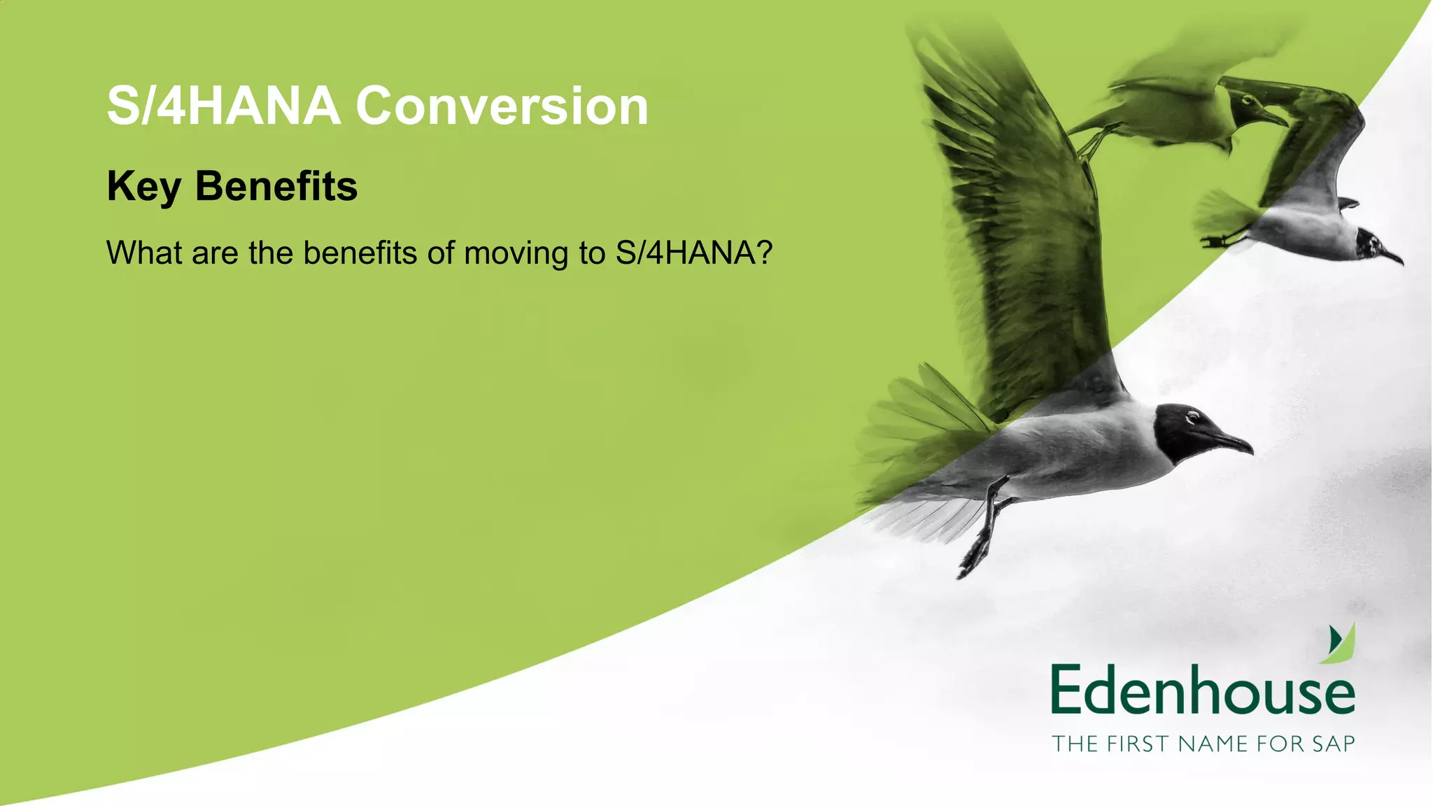 S/4HANA Conversion
What are the benefits of moving to S/4HANA?
Key Benefits
 