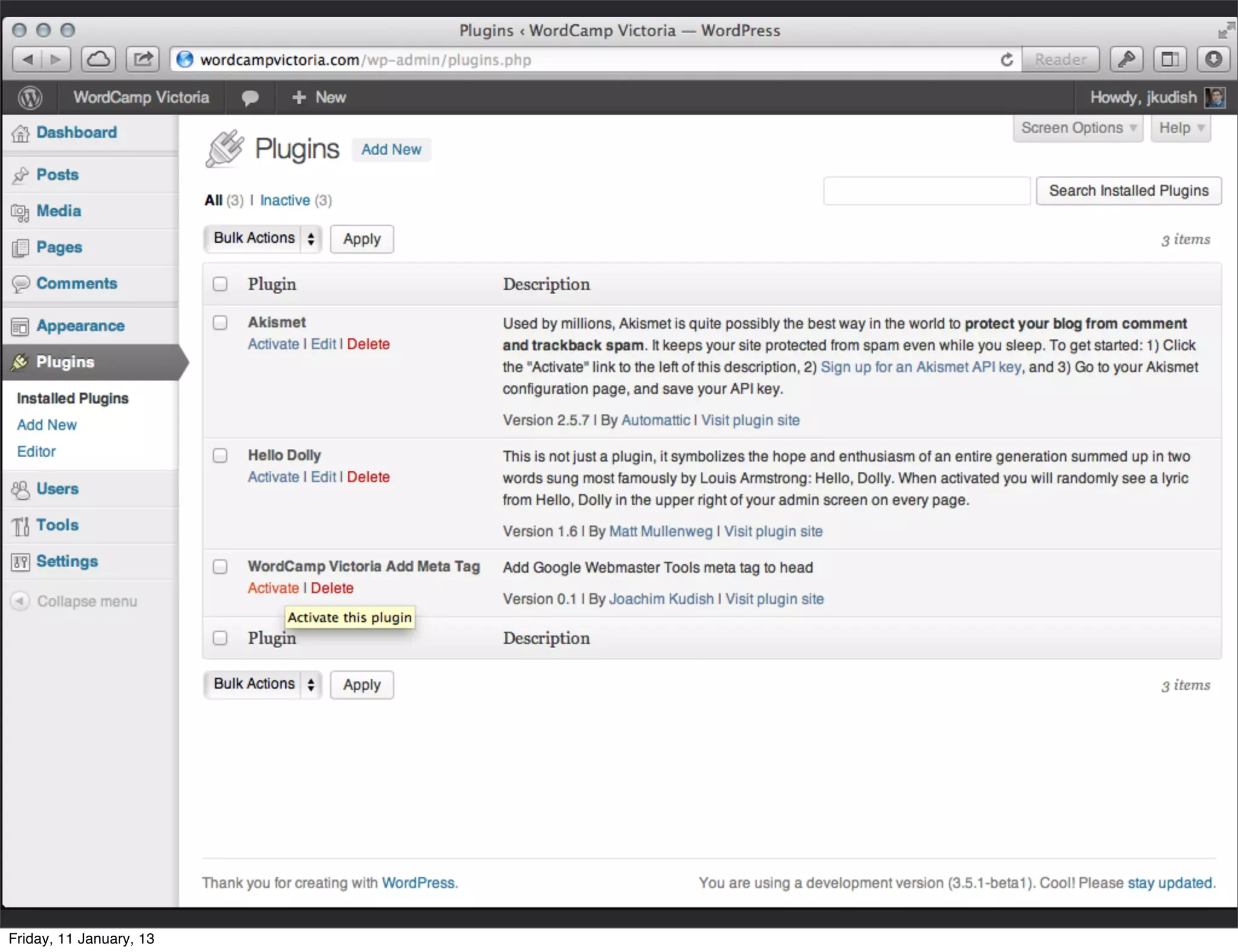 Friday, 11 January, 13
 