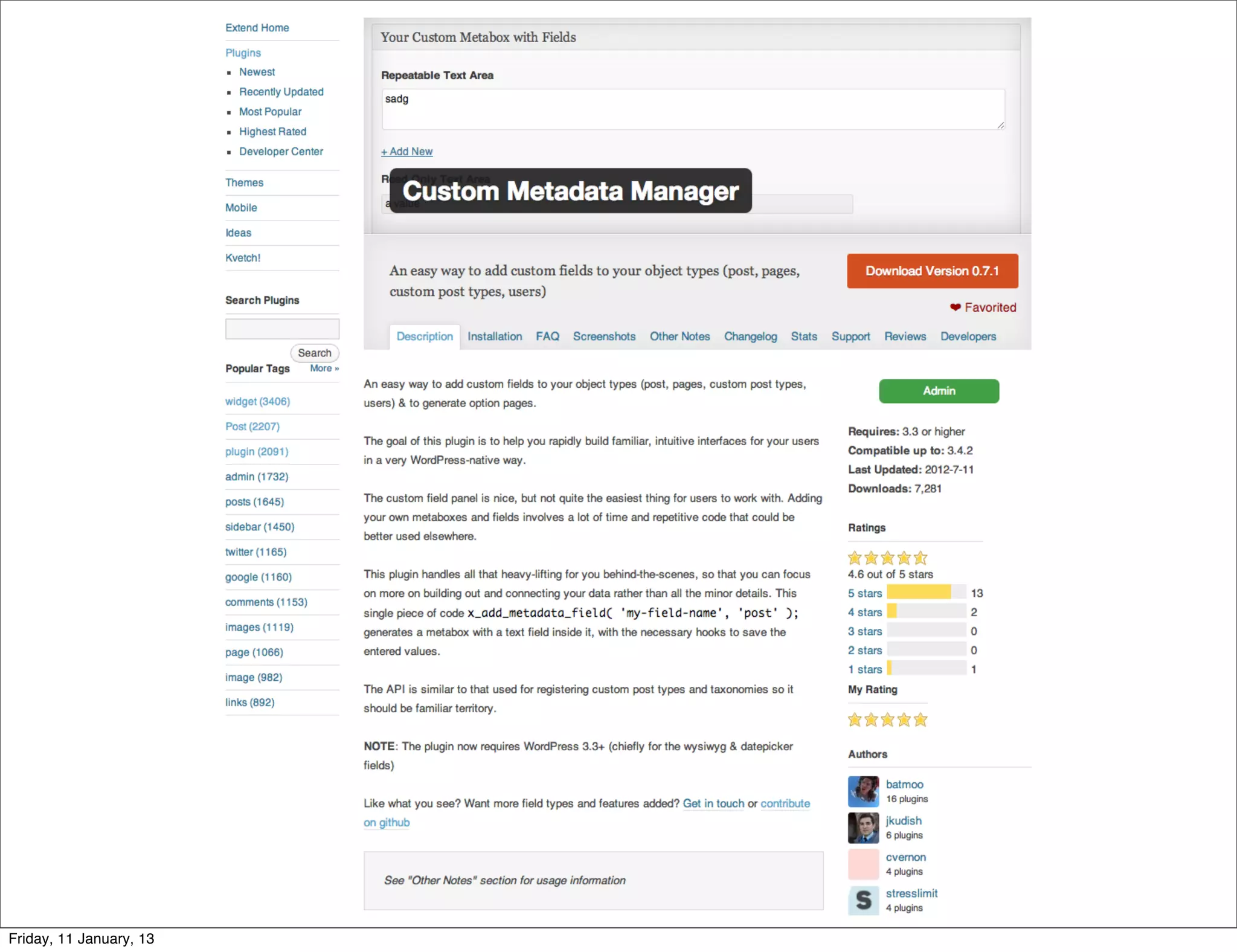 Friday, 11 January, 13
 