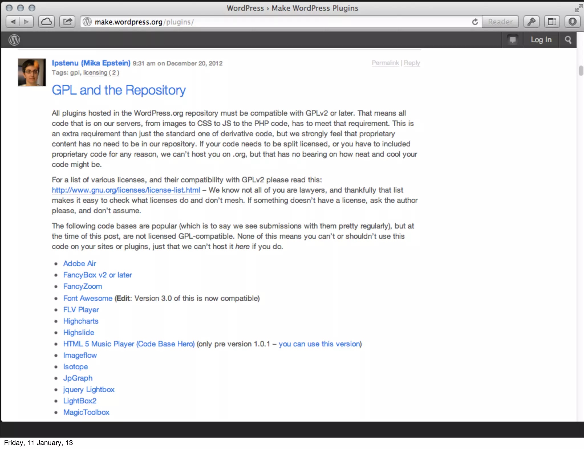 Friday, 11 January, 13
 