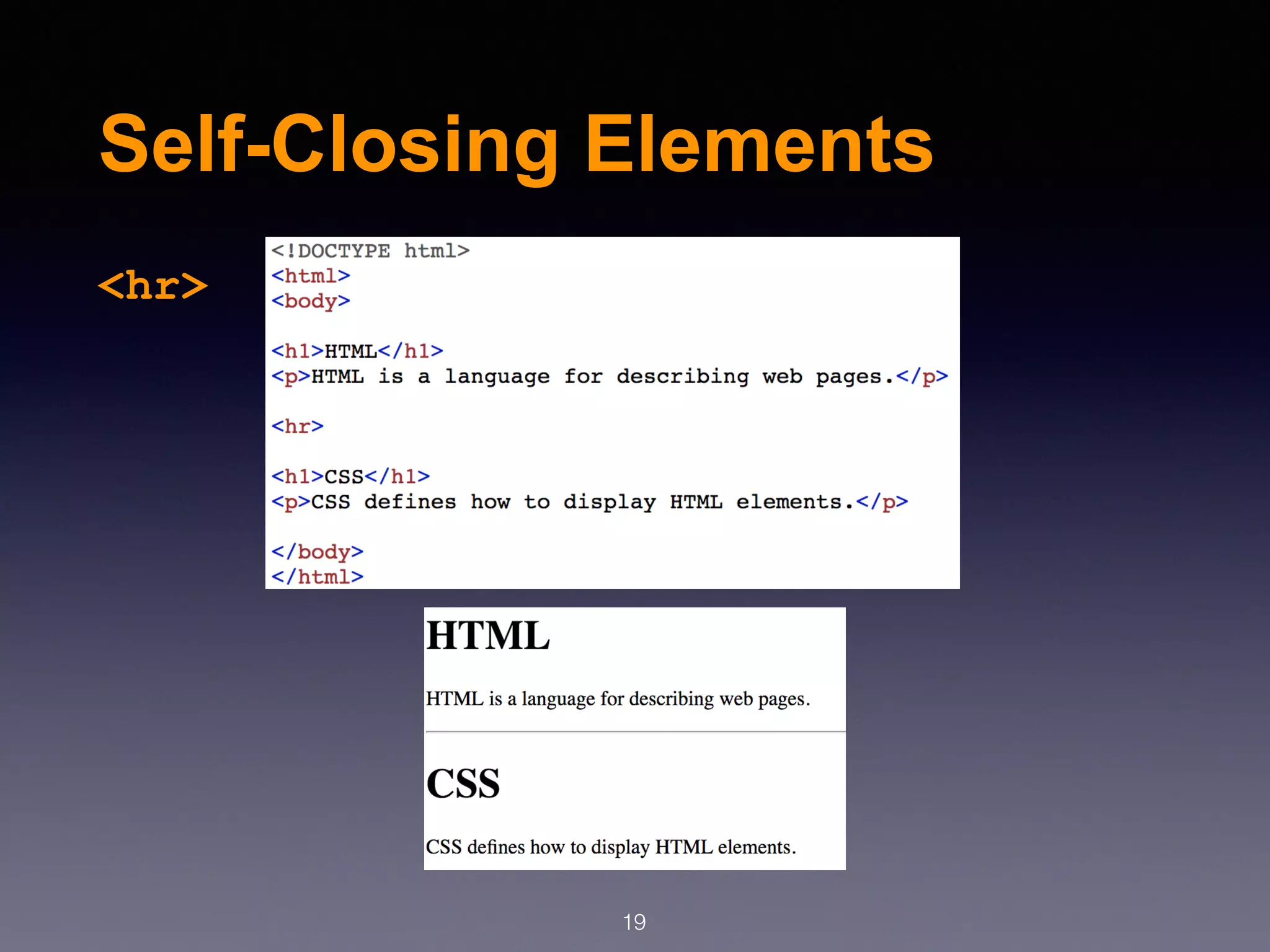 Self-Closing Elements
<hr>
19
 