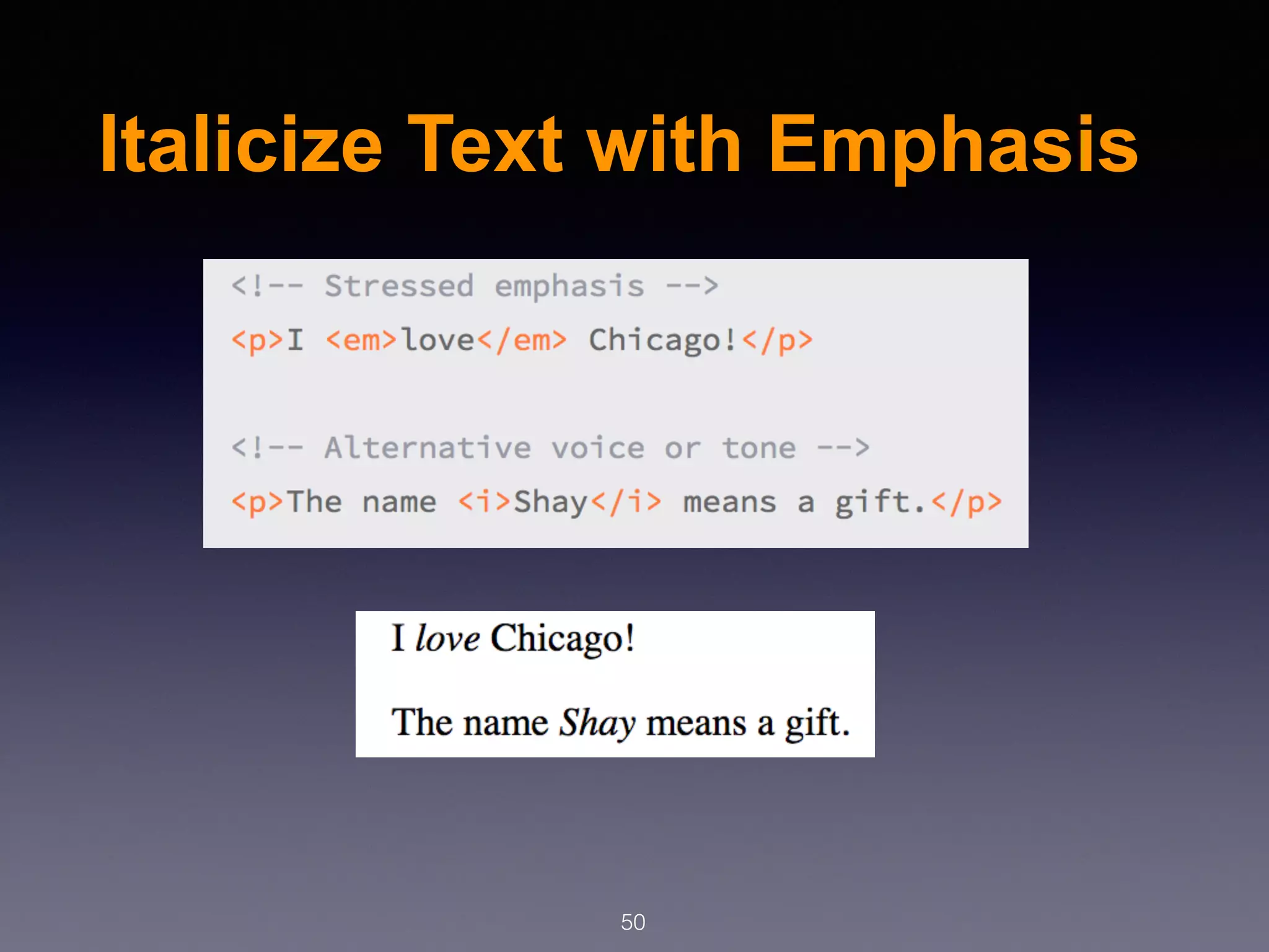 Italicize Text with Emphasis
50
 