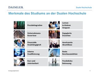 Duale Hochschule


Merkmale des Studiums an der Dualen Hochschule




Einstiegsmöglichkeiten                              11
 