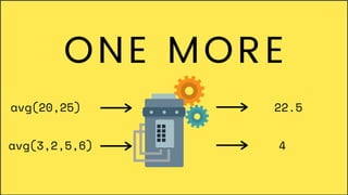 ONE MORE
avg(20,25) 22.5
avg(3,2,5,6) 4
 