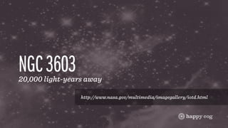NGC 3603
20,000 light-years away

                 http://www.nasa.gov/multimedia/imagegallery/iotd.html
 