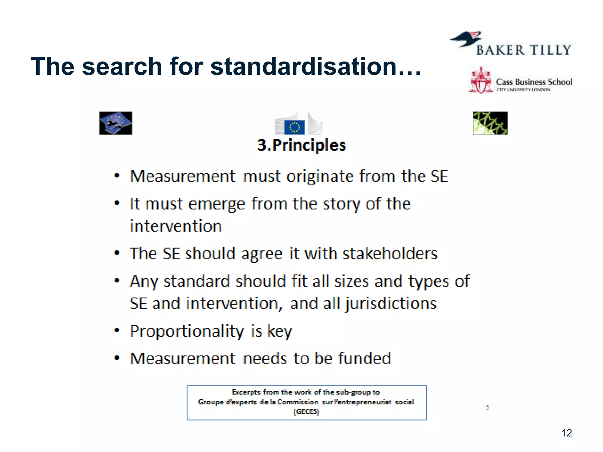 The search for standardisation…
12
 