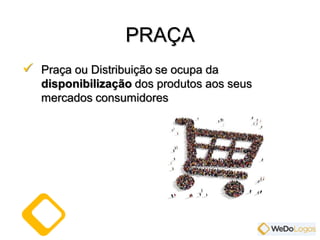 Praça ou Distribuição se ocupa da
disponibilização dos produtos aos seus
mercados consumidores
PRAÇA
 