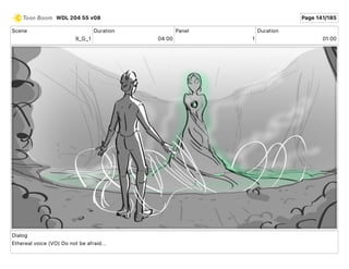 Scene
9_G_1
Duration
04 00
Panel
1
Duration
01 00
Dialog
Ethereal voice (VO) Do not be afraid...
WDL 204 55 v08 Page 141/185
 