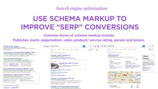 26
UX: Relevant CTAs
within landing page
content
UX: Rich media
SEO: Search engines
favour multimedia
content
UX: Avoiding a cul-
de-sac
SEO: Relevant Links
 