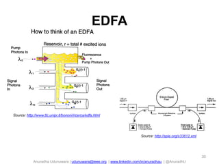EDFA

Source: http://www.tlc.unipr.it/bononi/ricerca/edfa.html

Source: http://spie.org/x33612.xml

30

Anuradha Udunuwara | udunuwara@ieee.org | www.linkedin.com/in/anuradhau | @AnuradhU

 