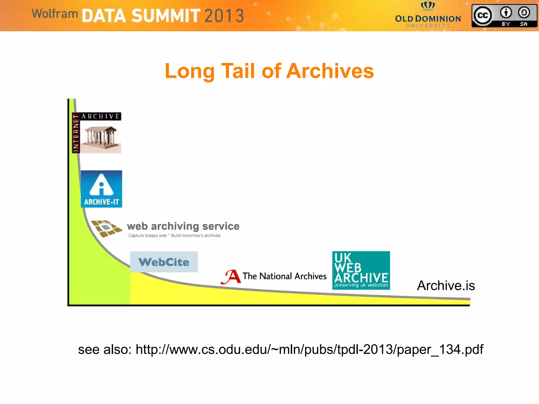 Long Tail of Archives
Archive.is
see also: http://www.cs.odu.edu/~mln/pubs/tpdl-2013/paper_134.pdf
 