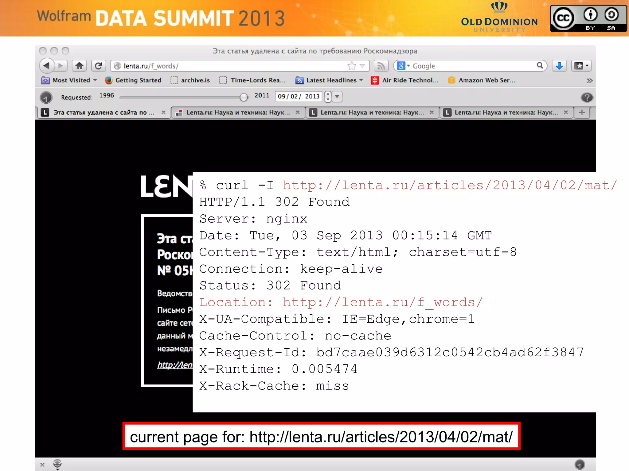 % curl -I http://lenta.ru/articles/2013/04/02/mat/
HTTP/1.1 302 Found
Server: nginx
Date: Tue, 03 Sep 2013 00:15:14 GMT
Content-Type: text/html; charset=utf-8
Connection: keep-alive
Status: 302 Found
Location: http://lenta.ru/f_words/
X-UA-Compatible: IE=Edge,chrome=1
Cache-Control: no-cache
X-Request-Id: bd7caae039d6312c0542cb4ad62f3847
X-Runtime: 0.005474
X-Rack-Cache: miss
current page for: http://lenta.ru/articles/2013/04/02/mat/
 
