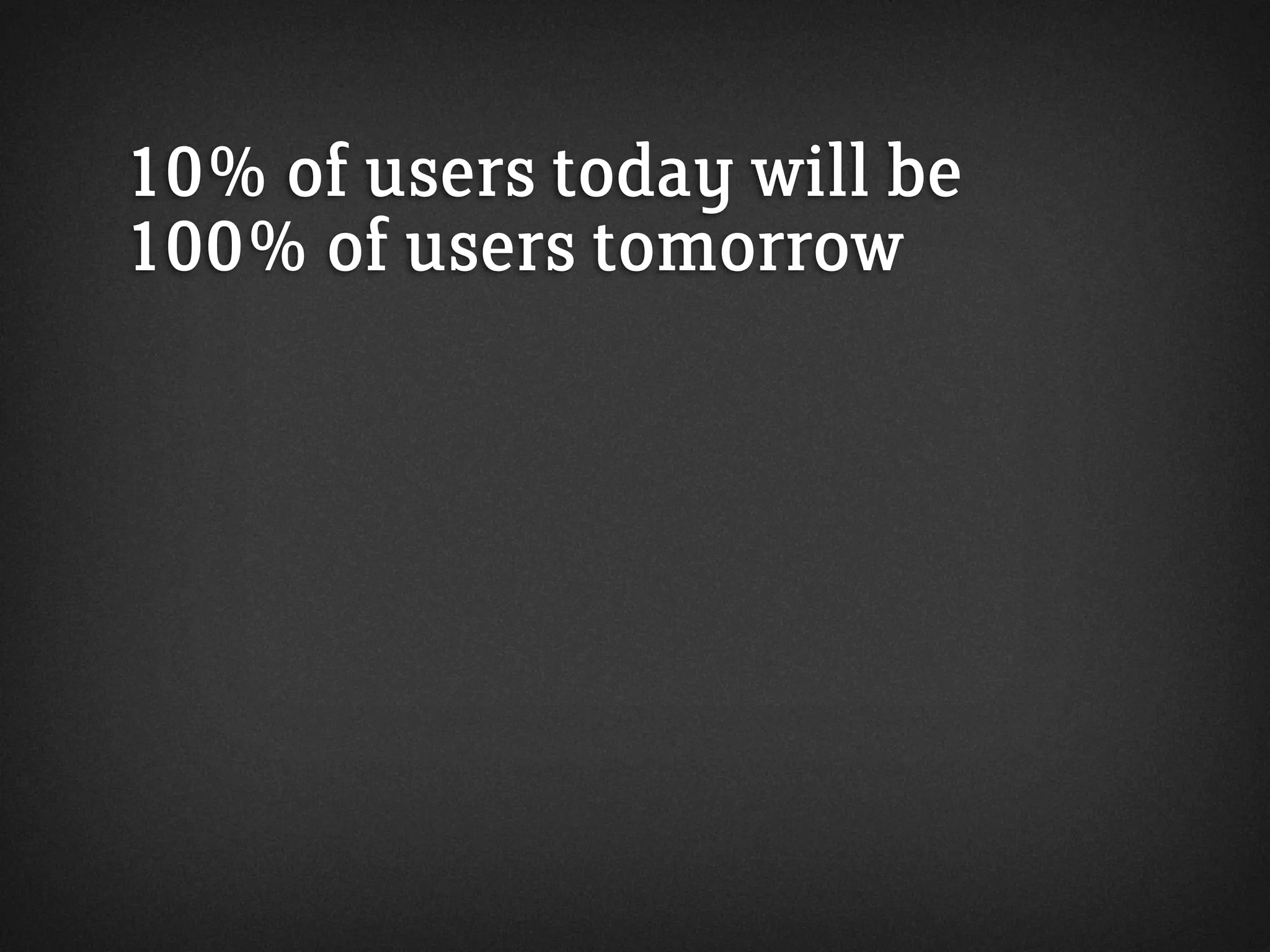 10% of users today will be
100% of users tomorrow
 