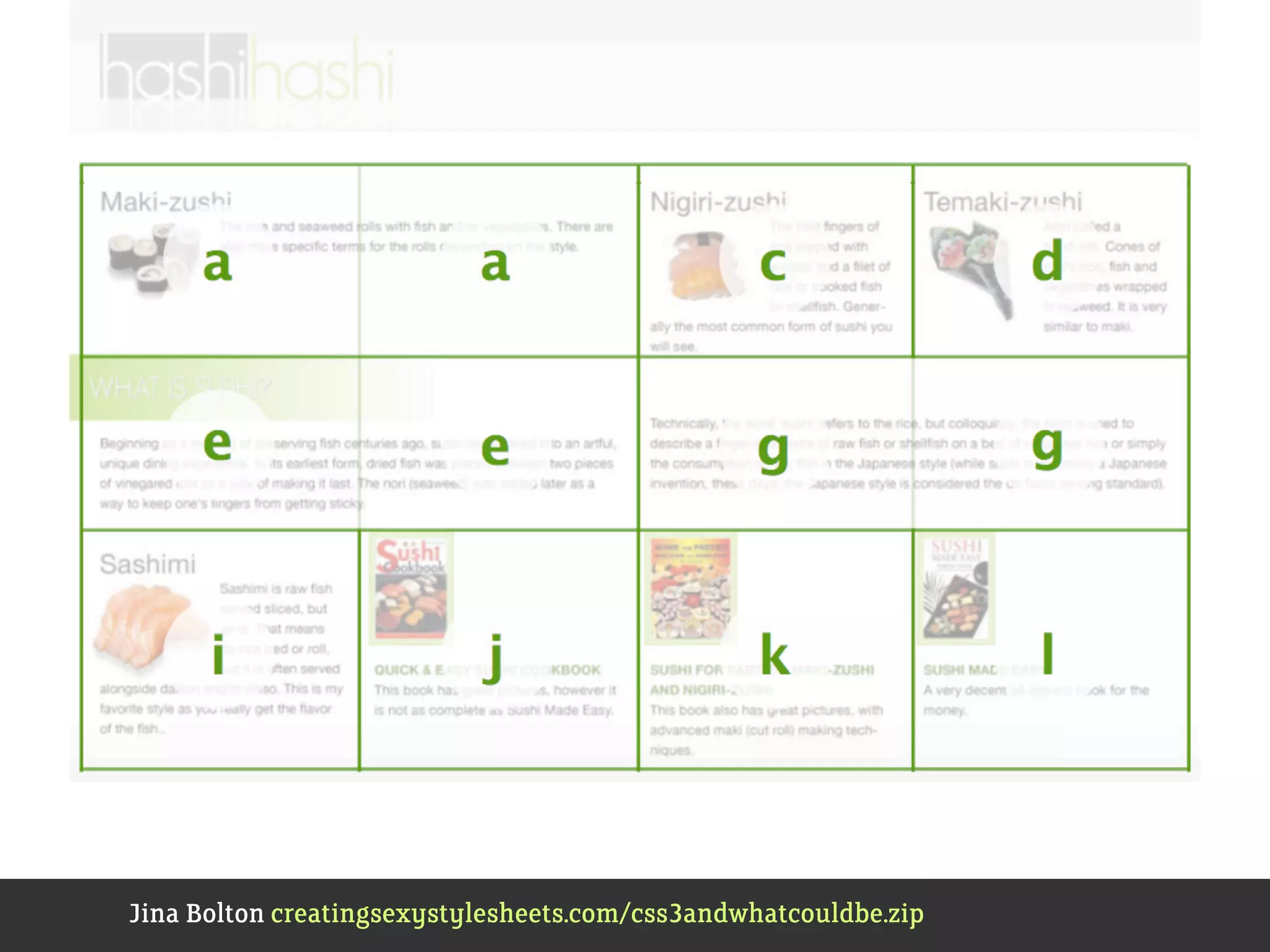 Jina Bolton creatingsexystylesheets.com/css3andwhatcouldbe.zip
 
