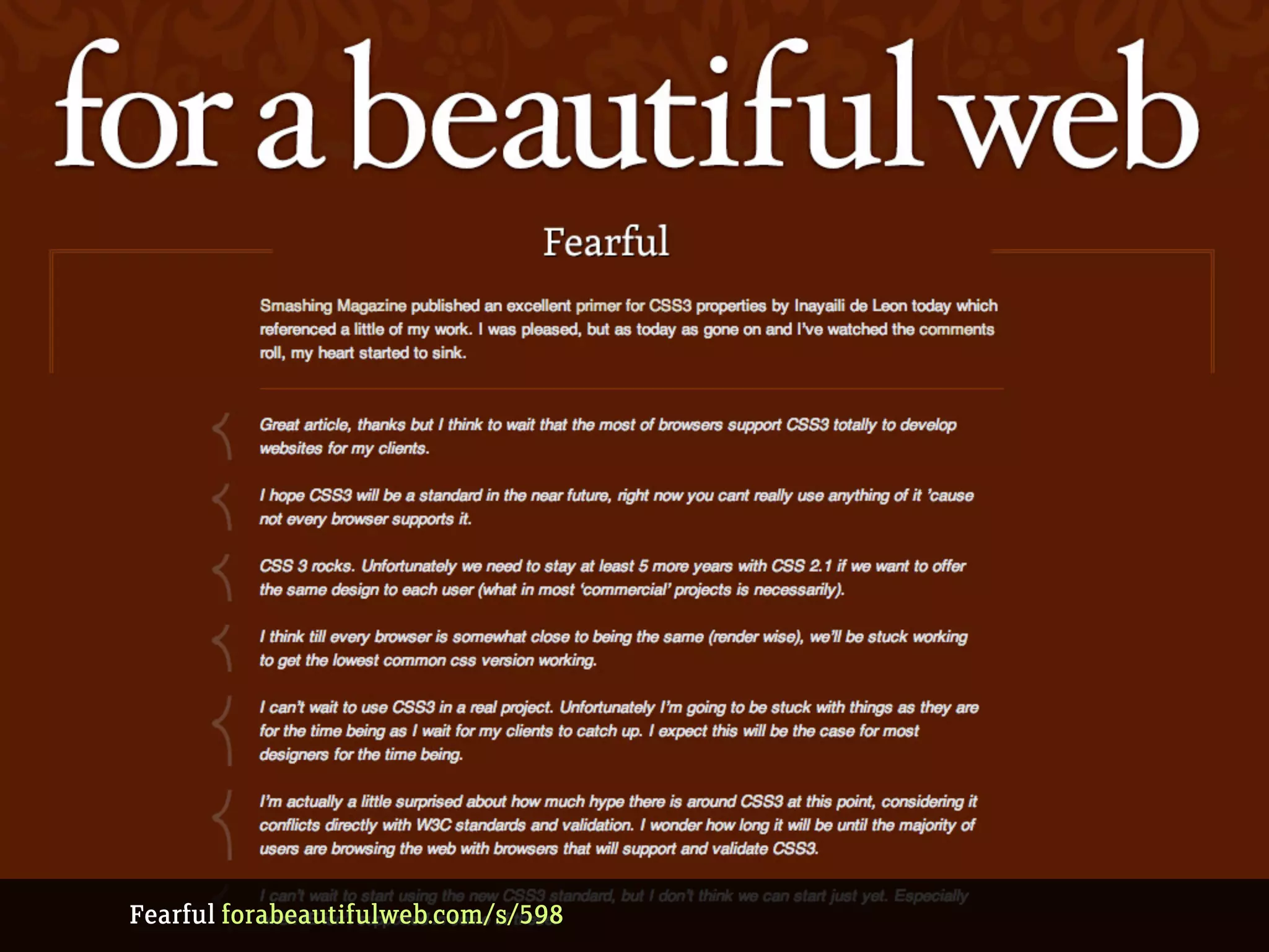 Fearful forabeautifulweb.com/s/598
 