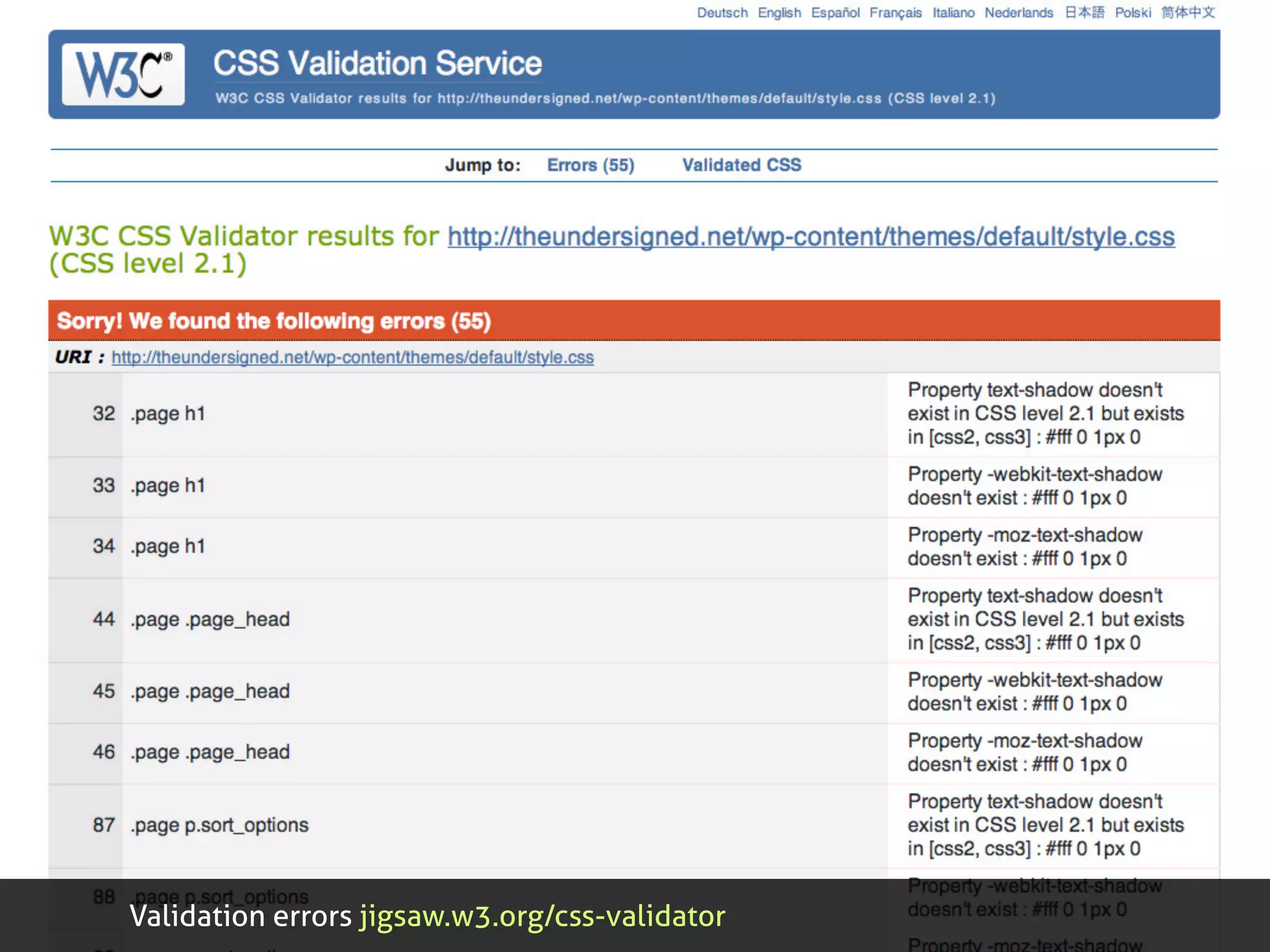 Validation errors jigsaw.w3.org/css-validator
 