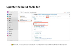 Update the build YAML file
Copyright (c) Microsoft Corporation. All rights reserved. @Korkrid Akepanidtaworn, GSMO Digital Transformation Partnerships Team
 