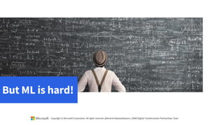 But ML is hard!
Copyright (c) Microsoft Corporation. All rights reserved. @Korkrid Akepanidtaworn, GSMO Digital Transformation Partnerships Team
 