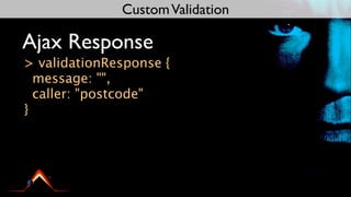 Custom Validation

Ajax Response
> validationResponse {
  message: "",
  caller: "postcode"
}
 