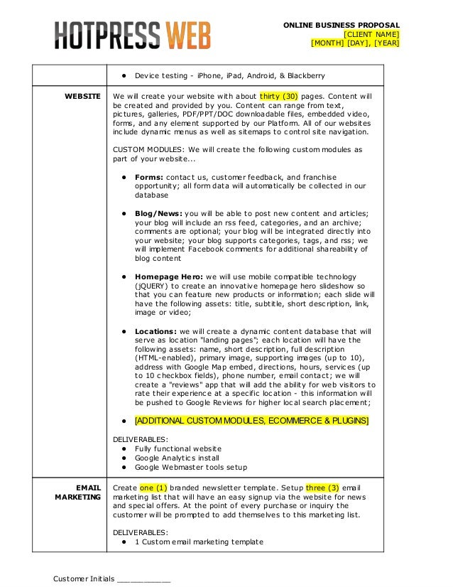 website proposals template