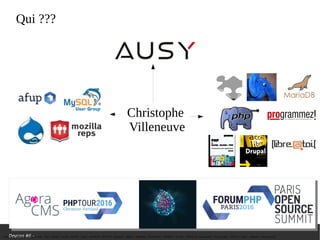 Devcon #6 –
Qui???
Christophe
Villeneuve
mozilla reps - firefox os - B2GOS - ausy - afup – lemug.fr – mysql – mariadb – drupal – demoscene – firefoxos – drupagora – phptour – forumphp – solutionlinux – Libre@toi – eyrolles – editions eni – programmez – linux pratique – webriver – phptv – elephpant - owasp -security
 