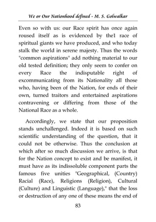 We or-our-nationhood-defined-shri-m-s-golwalkar | PDF