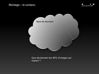Montage – le contenuBase de données…Motion sensor dataGPS datacameramansettingsdate nommetadonnéesEnviron 10% des images