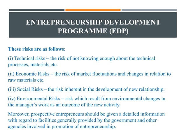 Definition Of Entrepreneurial Development Programme Entrepreneurship Development Programme (EDP) | PPTX | Business