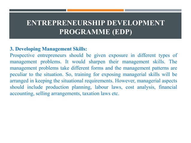 Definition Of Entrepreneurial Development Programme Entrepreneurship Development Programme (EDP) | PPTX | Business