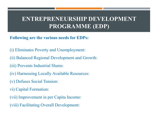 Definition Of Entrepreneurial Development Programme Entrepreneurship Development Programme (EDP) | PPTX