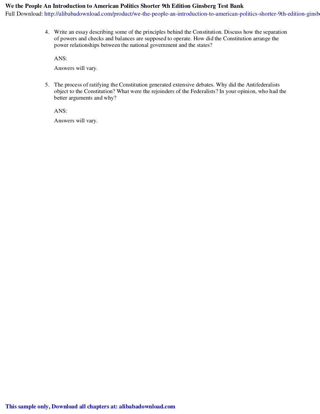 We the People An Introduction to American Politics Shorter 9th Editio…