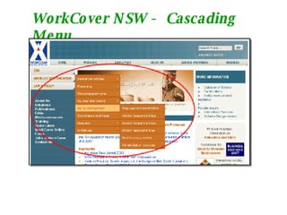 WorkCover NSW -  Cascading Menu 5 Areas of navigation 