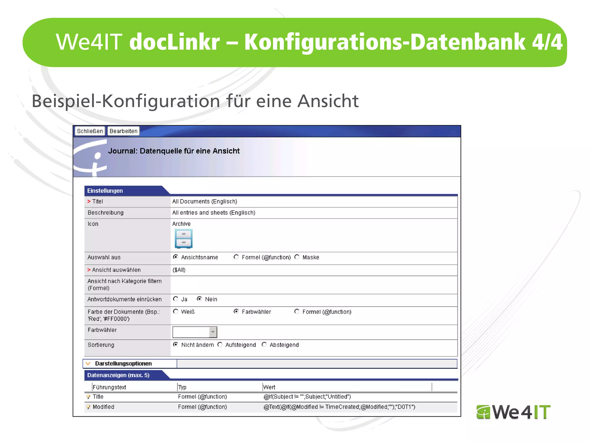 We4IT docLinkr – Konfigurations-Datenbank 4/4

Beispiel-Konfiguration für eine Ansicht




  Mastertitelformat bearbeiten
 