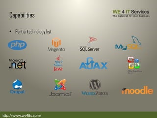 Capabilities
• Partial technology list
http://www.we4its.com/
 