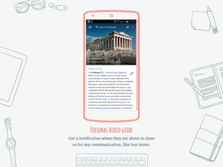 Place your screenshot here
PersonalAudioguide
Get a notification when they are about to close
or for any communication, like lost items.
 