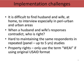 Identification and advocating for scaling partners: Integrating rights and livelihood programs while measuring empowerment using the Women’s Empowerment in Agriculture Index