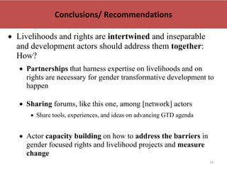 Identification and advocating for scaling partners: Integrating rights and livelihood programs while measuring empowerment using the Women’s Empowerment in Agriculture Index