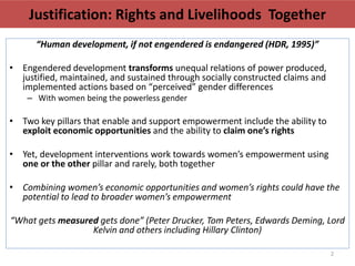 Identification and advocating for scaling partners: Integrating rights and livelihood programs while measuring empowerment using the Women’s Empowerment in Agriculture Index