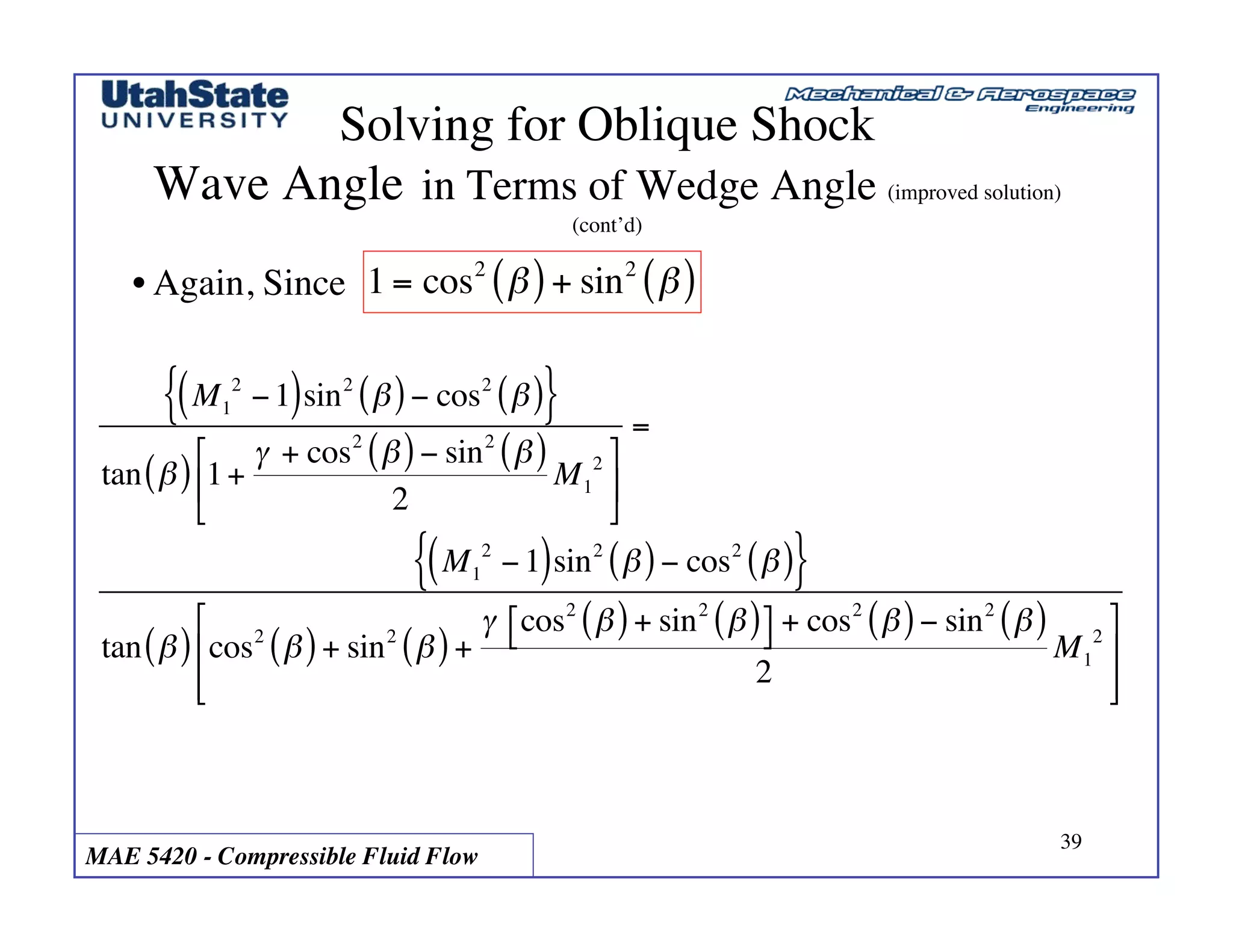 Shock Angle Weak and strong oblique shock waves1 | PDF