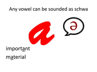 Any vowel can be sounded as schwa

important
material

 