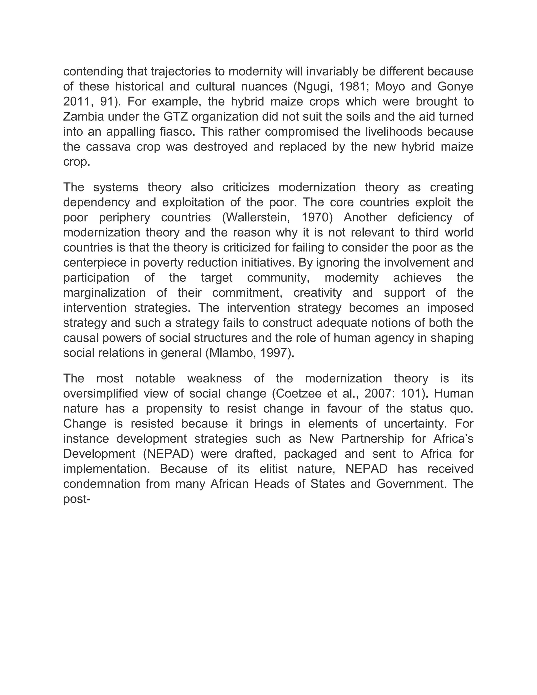 Modernization Statuses Weaknesses and strenths of modernization theory | DOCX