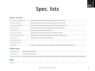 Spec. lists
Defcon Russia (DCG #7812) 14
 