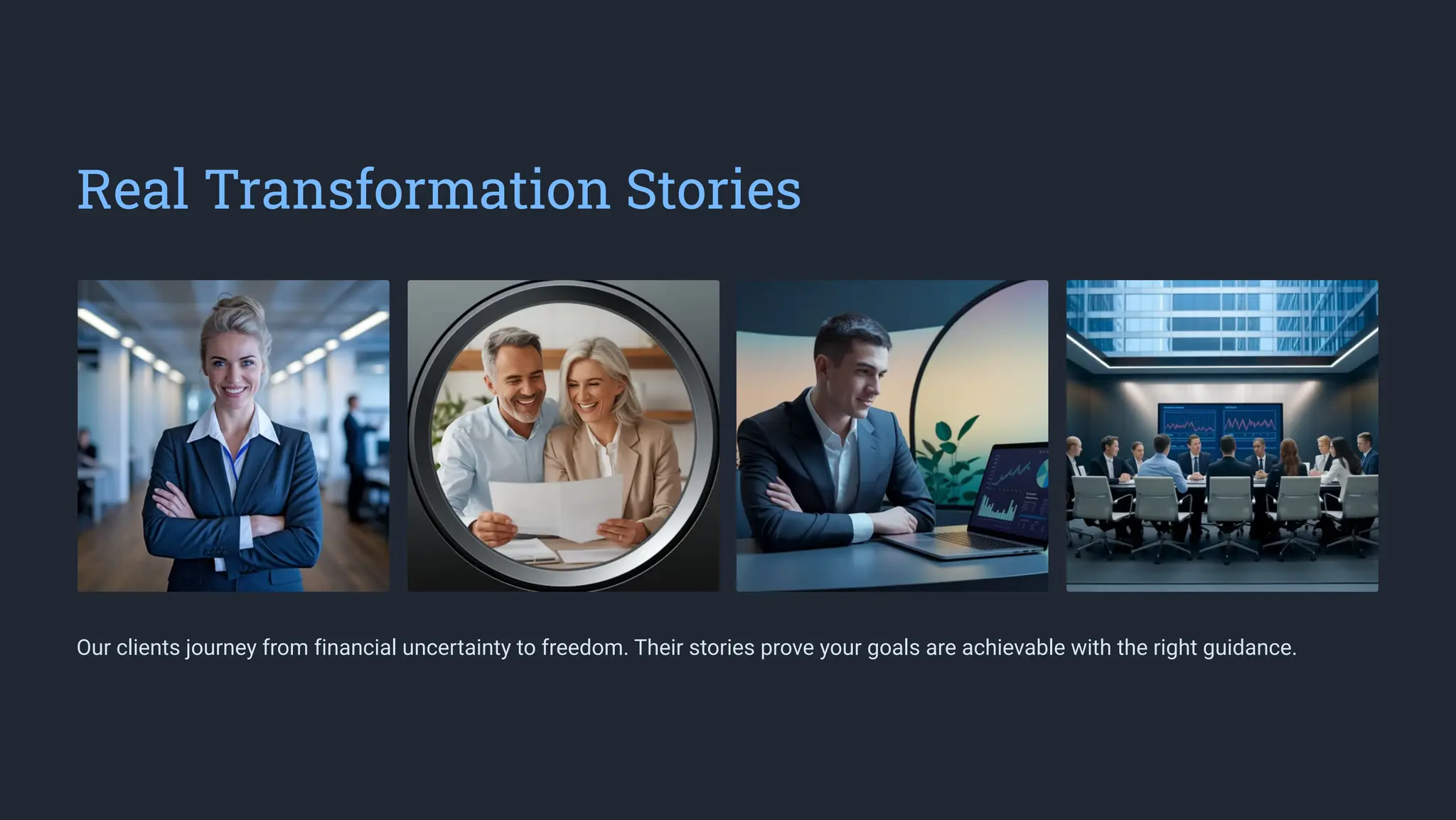 Real Transformation Stories
Our clients journey from financial uncertainty to freedom. Their stories prove your goals are achievable with the right guidance.
 