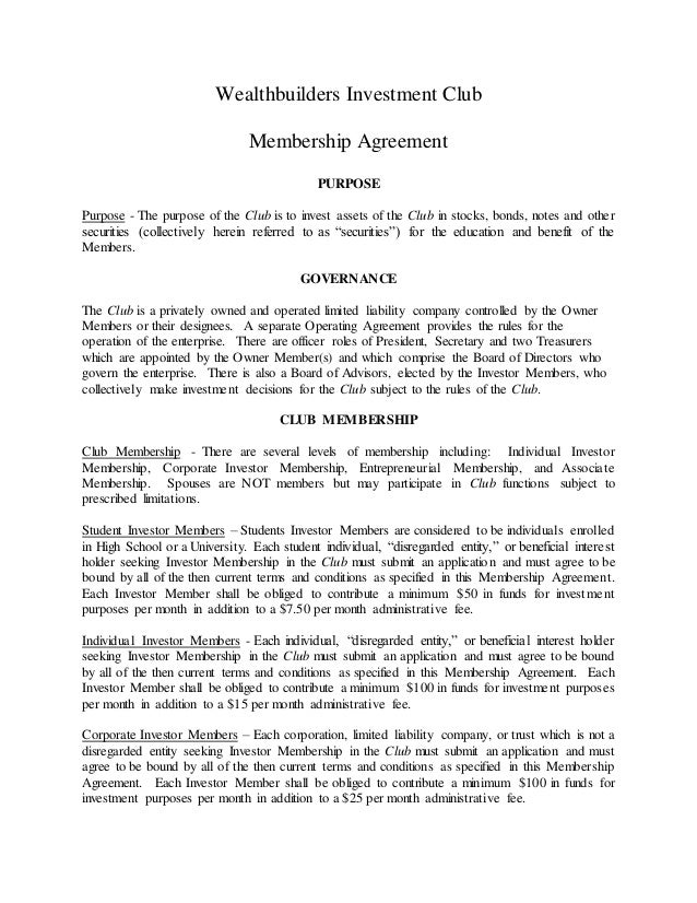 investment club agreements