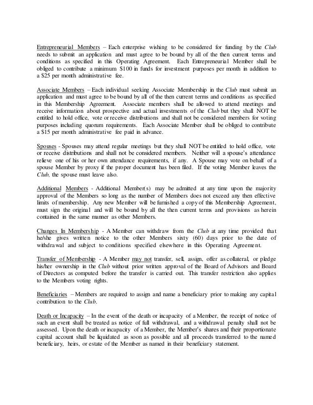 investment club operating agreement