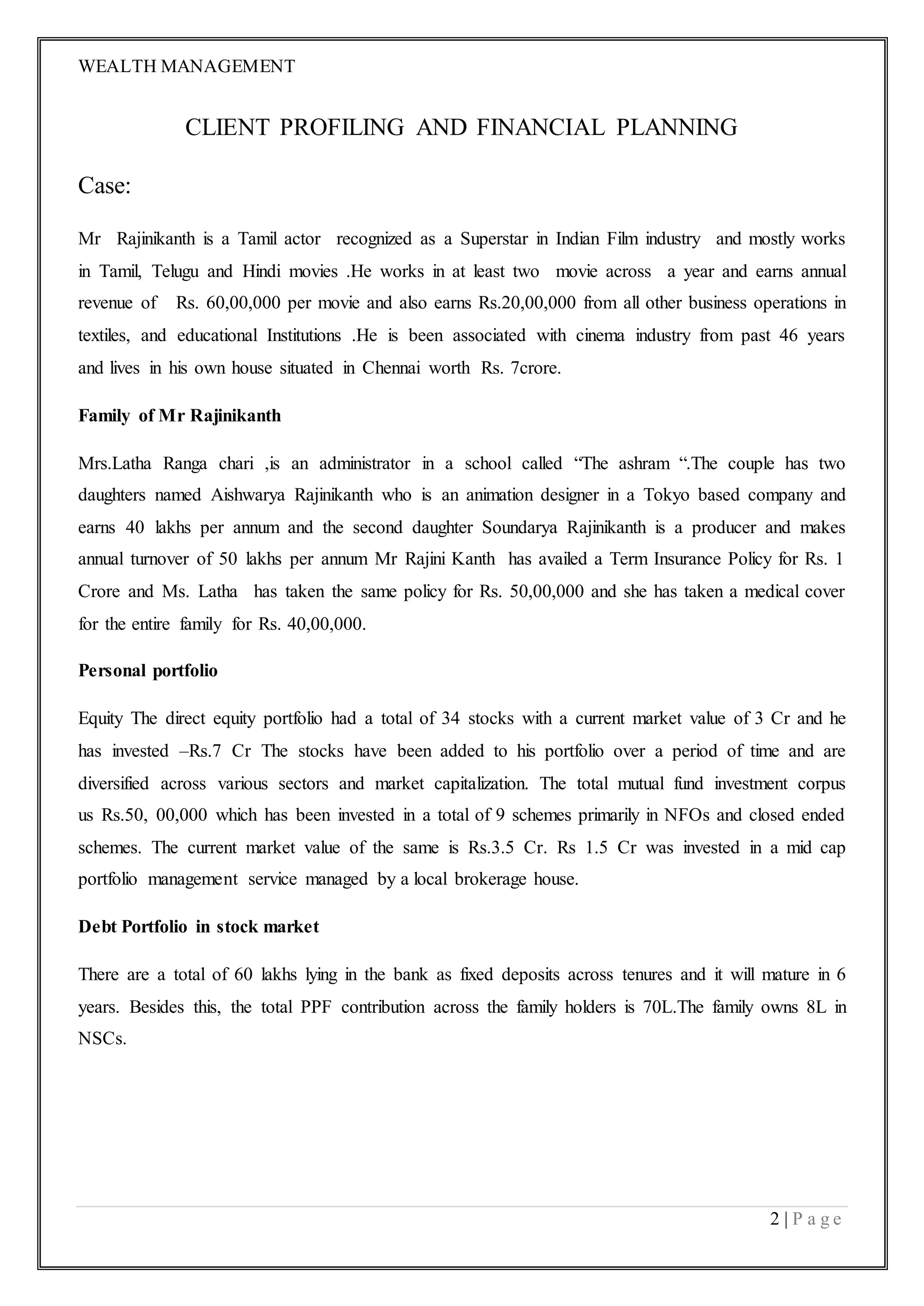 Wealth Management Client Profiling And Financial Planning Docx