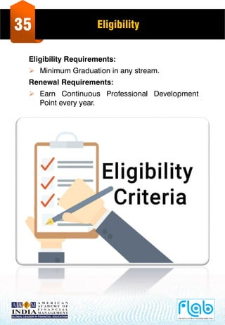 35 Eligibility
Eligibility Requirements:
 Minimum Graduation in any stream.
Renewal Requirements:
 Earn Continuous Professional Development
Point every year.
 