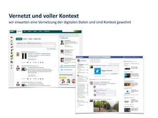 wir	
  erwarten	
  eine	
  Vernetzung	
  der	
  digitalen	
  Daten	
  und	
  sind	
  Kontext	
  gewohnt
Vernetzt	
  und	
  voller	
  Kontext
 