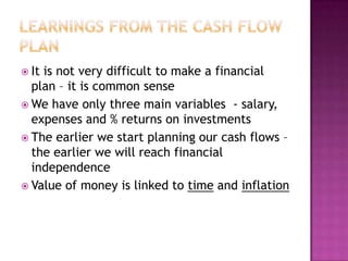 Learnings from the cash flow plan<br />It is not very difficult to make a financial plan – it is common sense<br />We have...