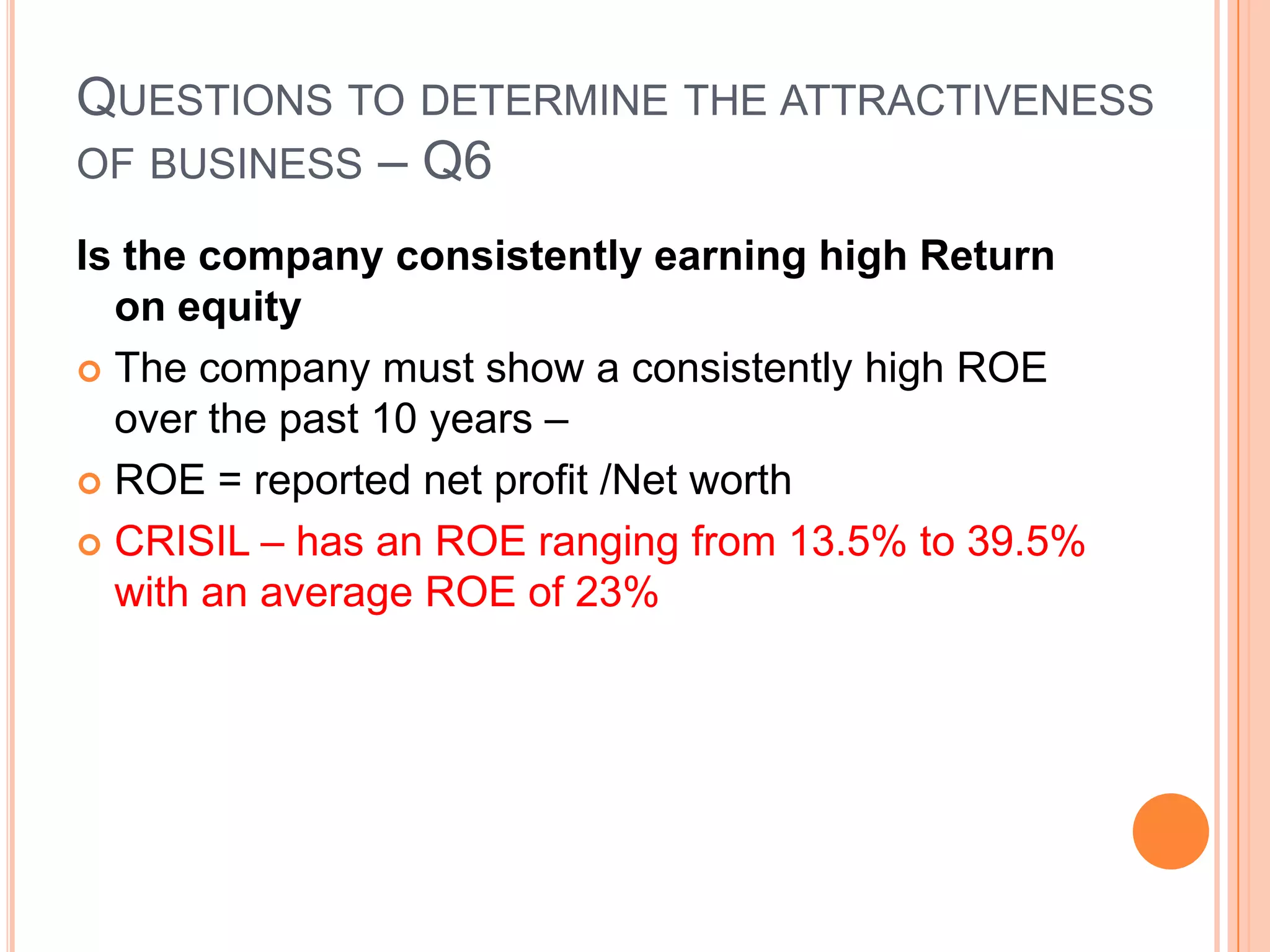CRISIL’s EPS growth rate ( last 10 years)CAGR of EPS adjusted for shares issued for the period is - 27.8%